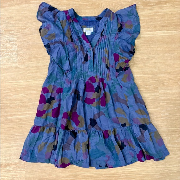 Maeve Dresses & Skirts - Maeve Anthropologie Silk Cotton Dress XSP Pintuck Floral Flutter Sleeve